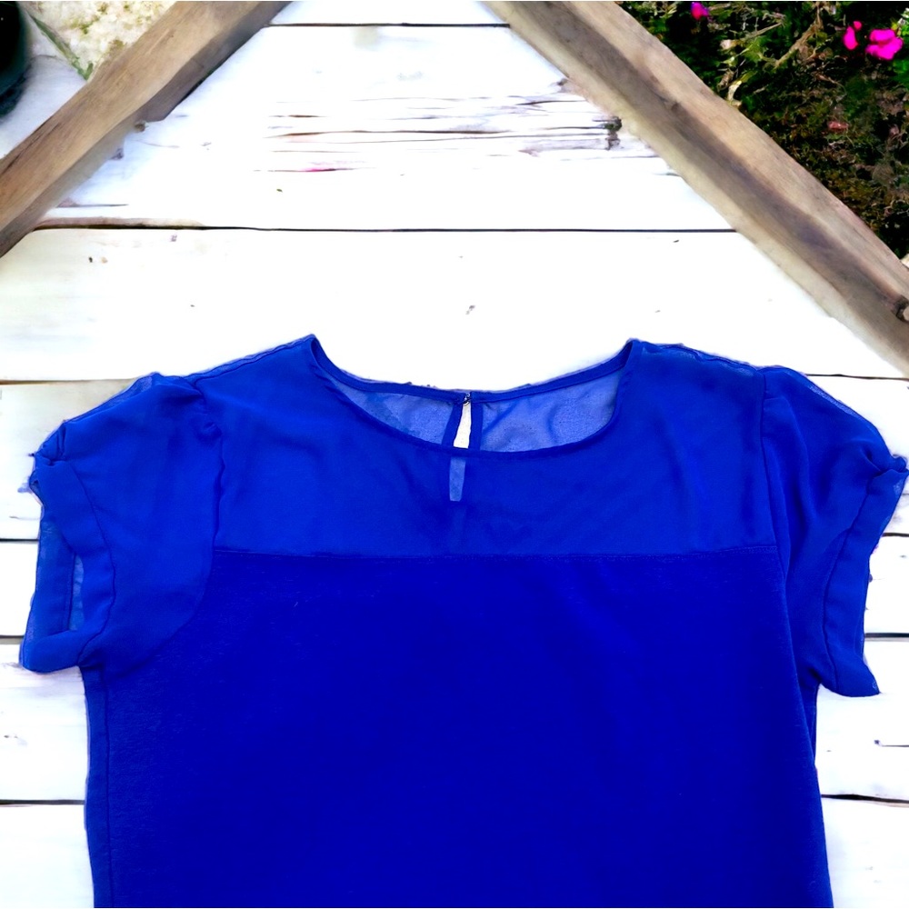 Express Royal Blue Sheer Shoulder Sleeve Blouse Top | Women’s Size  Large - Picture 5 of 7